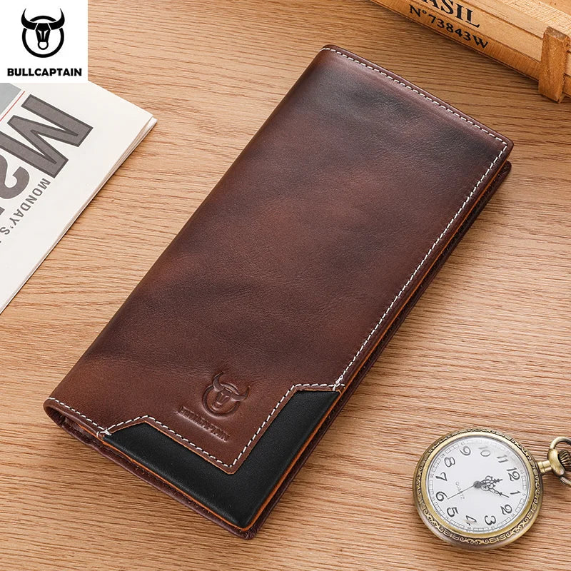 BULLCAPTAIN Genuine Leather Men's Long Handbag RFID Function Credit Card Holder Card Bag Leather Currency Multifunctional Wallet