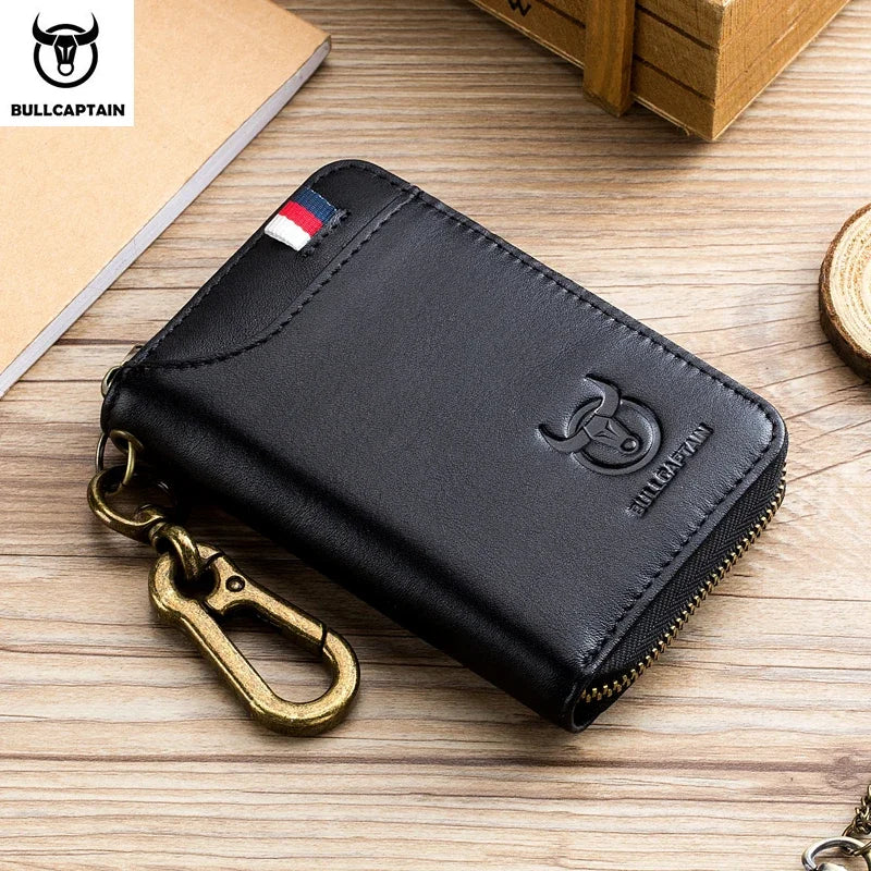 BULLCAPTAIN Genuine Leather Men's Key Card Holder High Quality Multifunctional Car Key Chain Wallet Mini Card Holder Key Holder