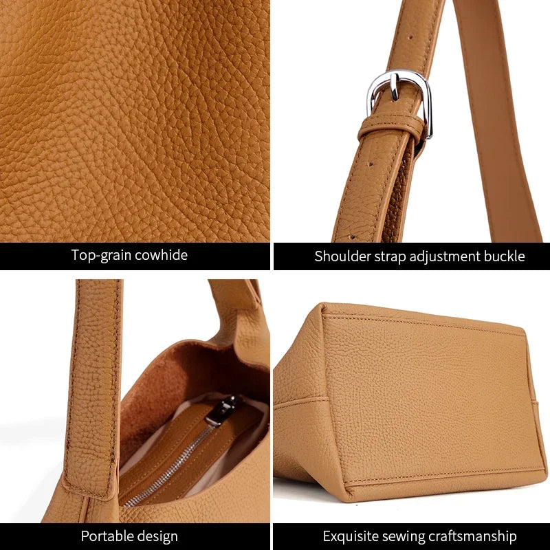 Women's Cowhide Genuine Leather Underarm Bags Female Retro Top grain leather Shoulder Bag Ladies Luxury Designer Handbags