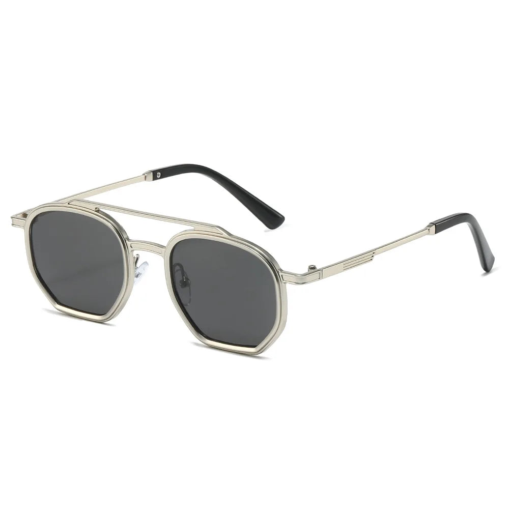 JNPCXI New Retro Double Bridges Men Polygon Small Square Sunglasses Fashion Clear Ocean Gradient Lens Eyewear Women Metal Frame