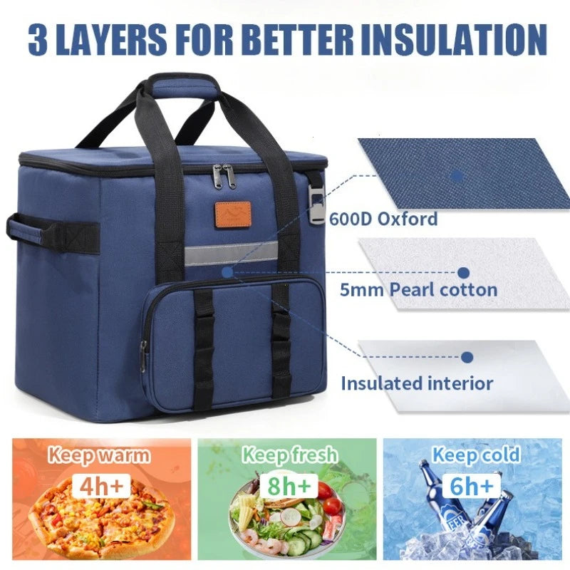 32L Thermal Food Carrier Bag for Women Large Insulated Cooler Tote with Zipper Portable Leakproof Picnic Bag for Camping Beach