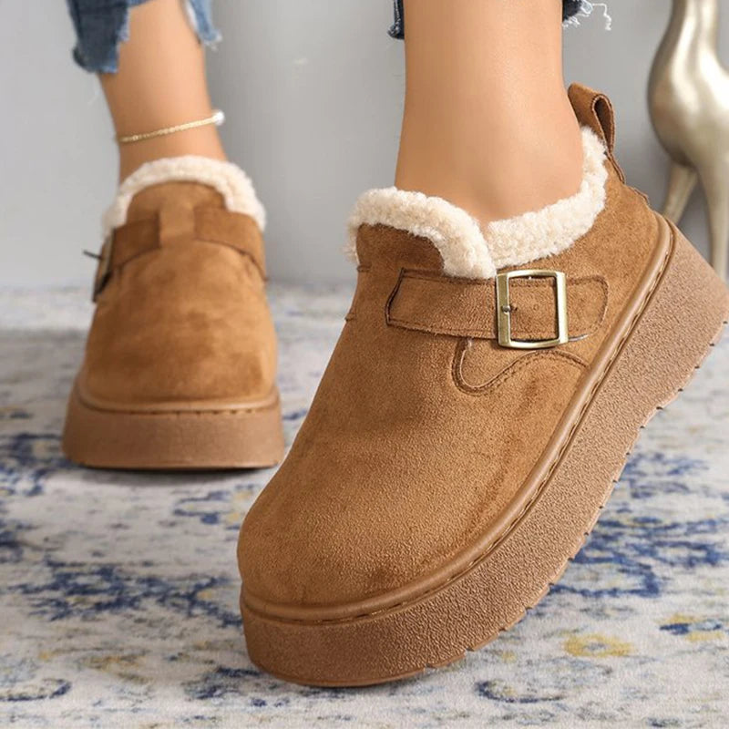 Winter Soft Faux Suede Furry Snow Boots Woman Adjustable Buckle Ankle Boots Women Solid Color Platform Warm Booties Mujer
