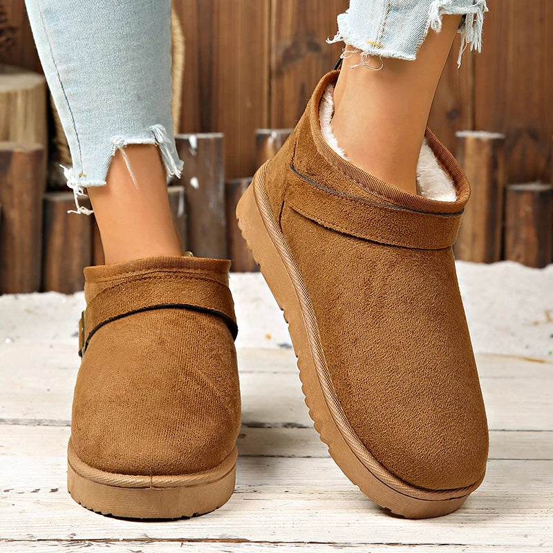 Faux Suede Winter Snow Boots Women Fashion Buckle Short Plush Platform Ankle Boots Woman Plus Size 42 Non Slip Warm Cotton Shoes