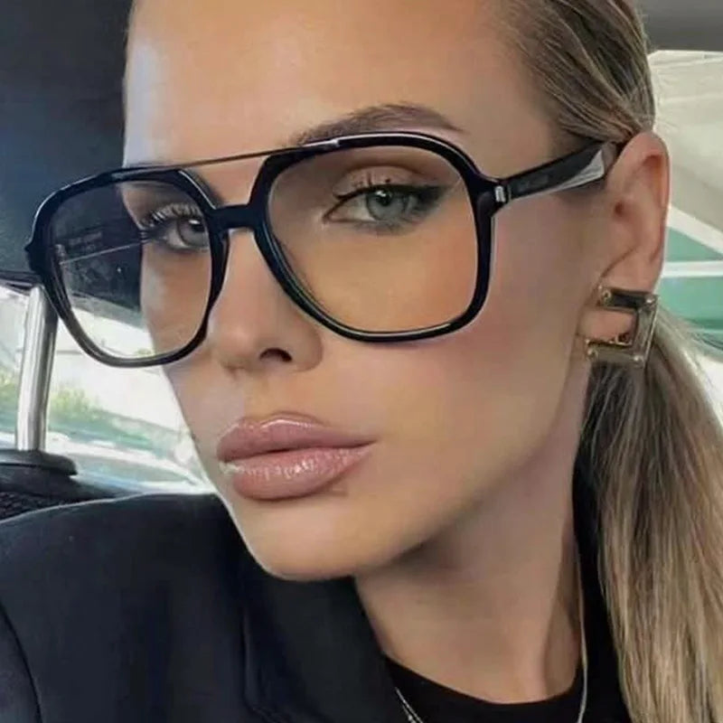 JNPCXI New Retro Oversized Pilot Sunglasses Women Fashion Luxury Big Frame Punk Square Sun Glasses Retro Classic Thick Shades