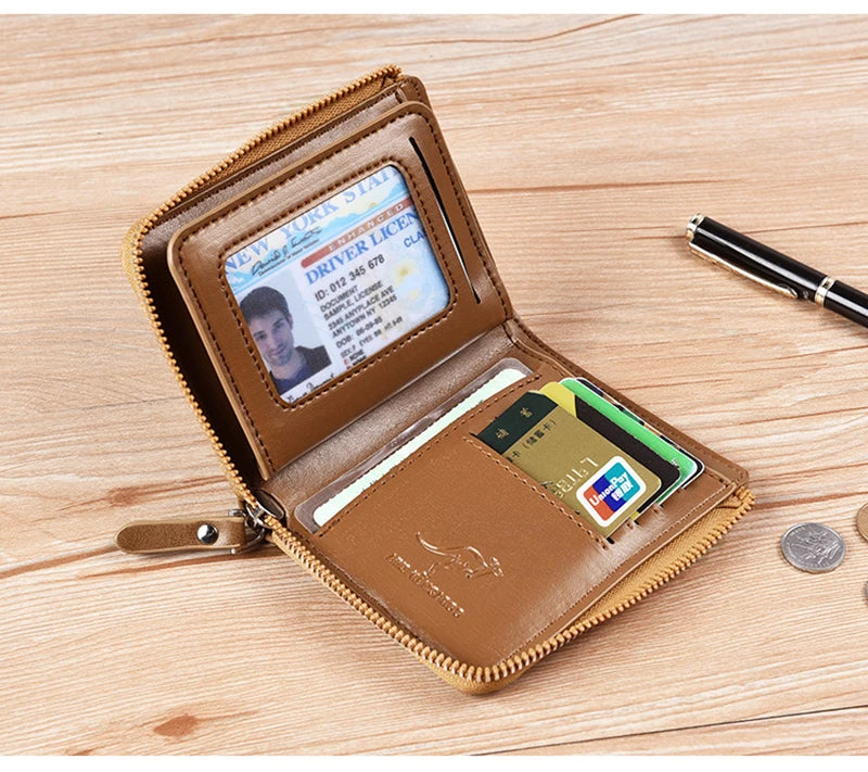 Mens Leather Wallet RFID Card Holder Business Zipper Purse Luxury Secure Wallet