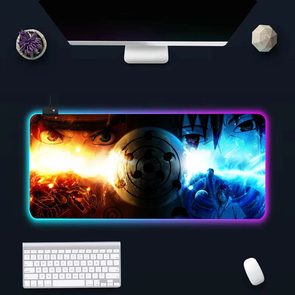 17 Anime N-narutos RGB PC Gaming Keyboard Mouse Pad LED Glowing Mouse Rubber Mat