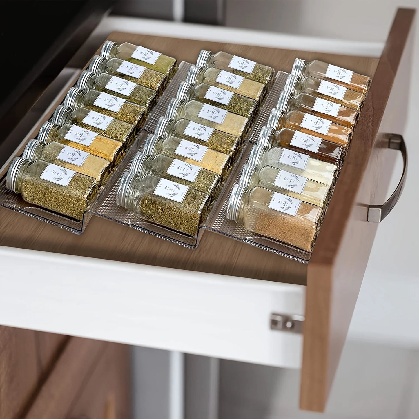2pcs Expandable Spice Drawer Organizer, Plastic Kitchen Storage - Durable Space-Saving Organizer for Cabinets, Countertops