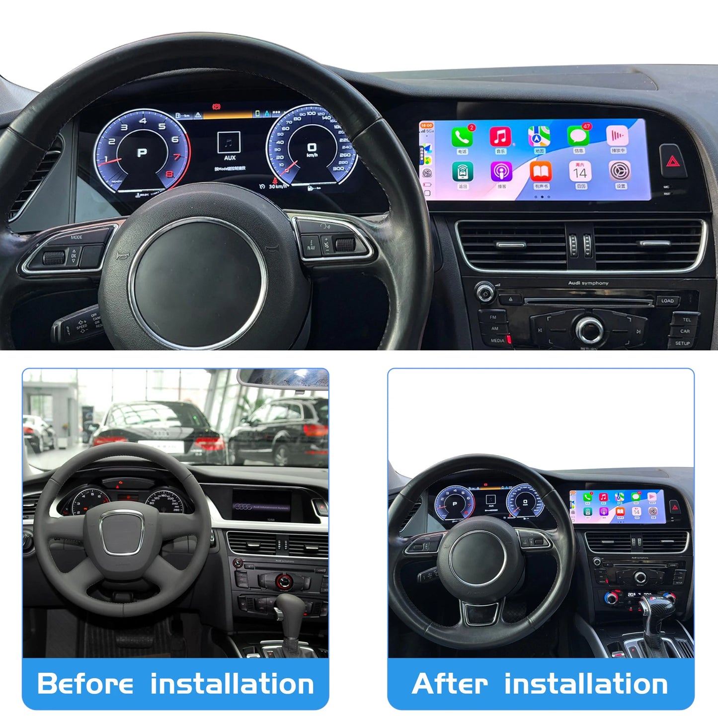 For Audi A4 2009-2016 digital instrument panel, speedometer, Android radio, wireless CarPlay, GPS navigation 4+64GB