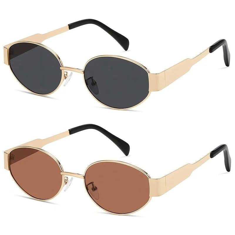 2pcs Oval Shaped Small and Stylish Women's Fashion Glasses Street Fashion Retro Fashion Glasses Metal Frame Fashion Glasses