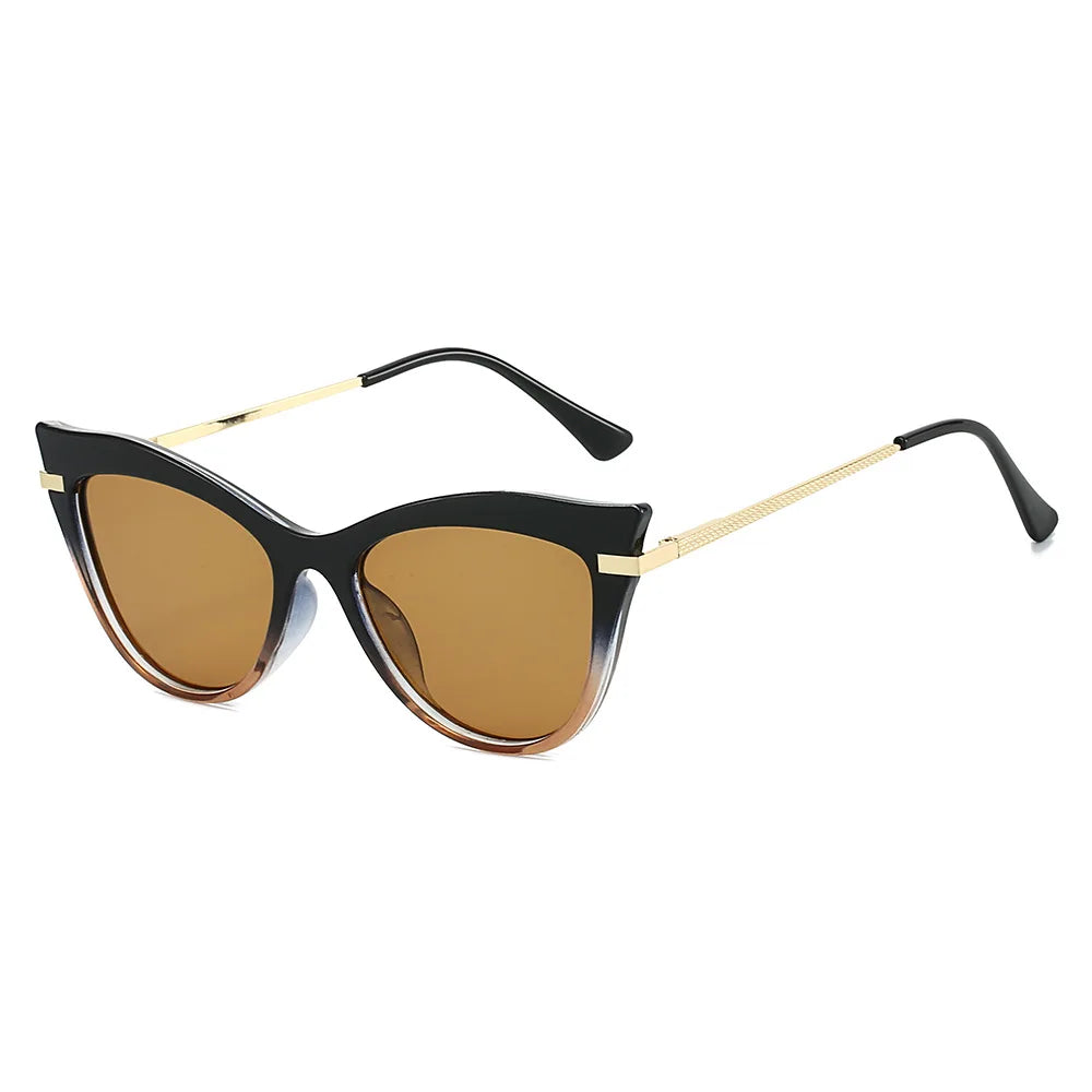 JNPCXI New Cat Eye Double Color Sunglasses Women Fashion Gradient Shades UV400 Eyeglass Frame Men