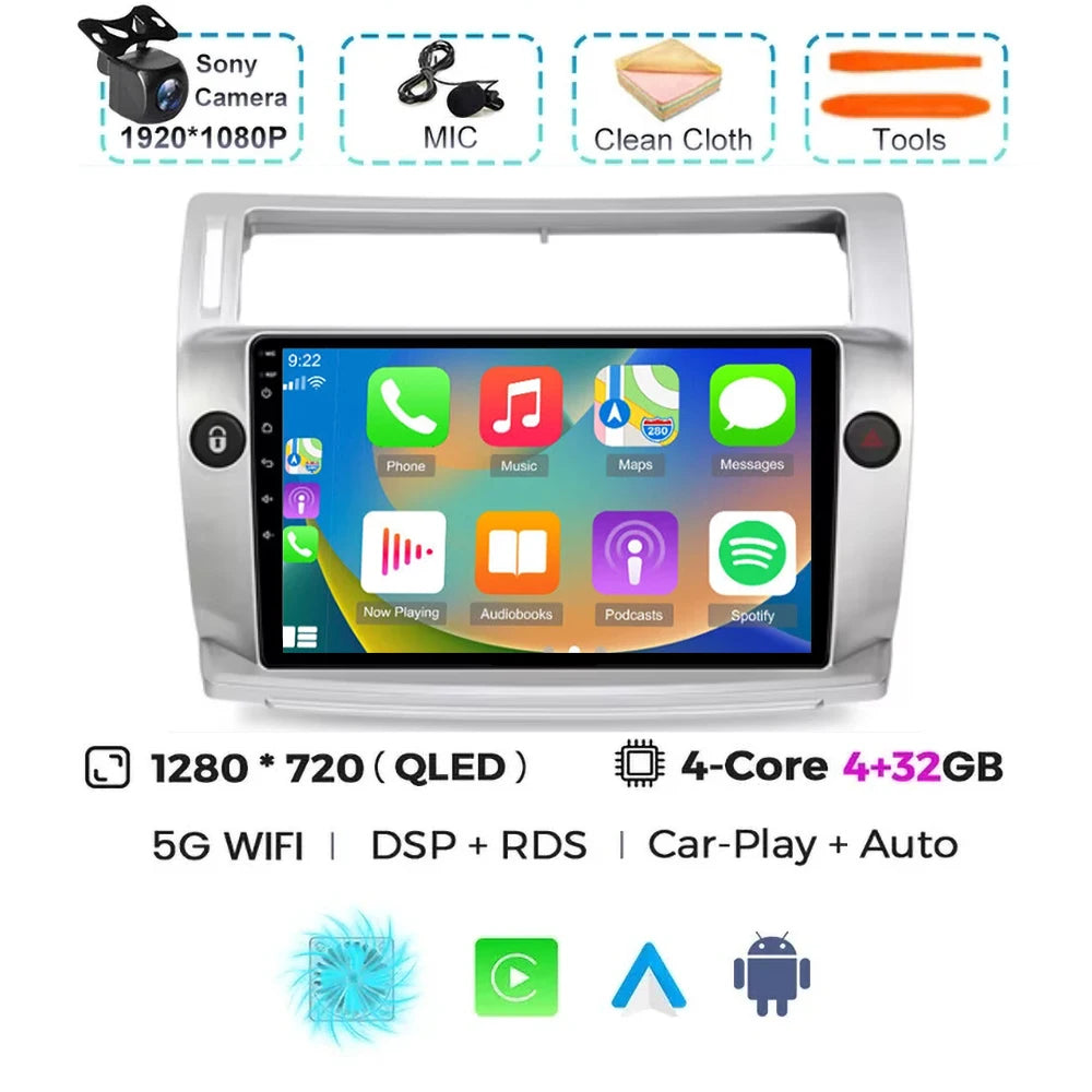 For Citroen C4 C-Triomphe C-Quatre 2004 - 2009  Carplay Auto Android 15 Car Radio Multimedia Video Player Navigation wifi 4G RDS