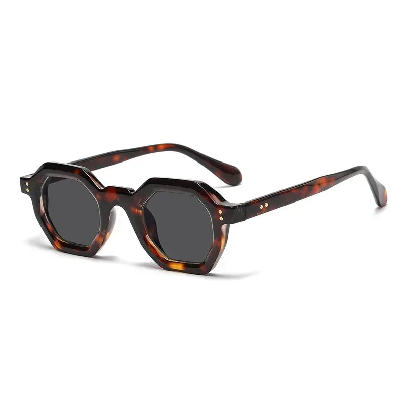 JNPCXI Retro Amber Polygon Small Square Women Sunglasses Retro Rivets Men Shades Fashion Trending Outdoor Sports Sun Glasses