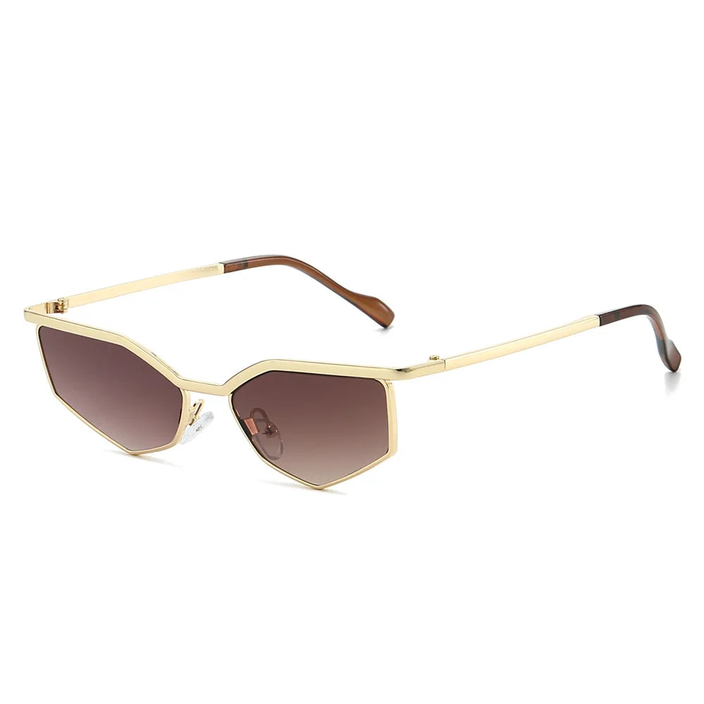 JNPCXI New Cat Eye Polygon Metal Sunglasses Women Shades UV400 Fashion Gradient Men Sun Glasses
