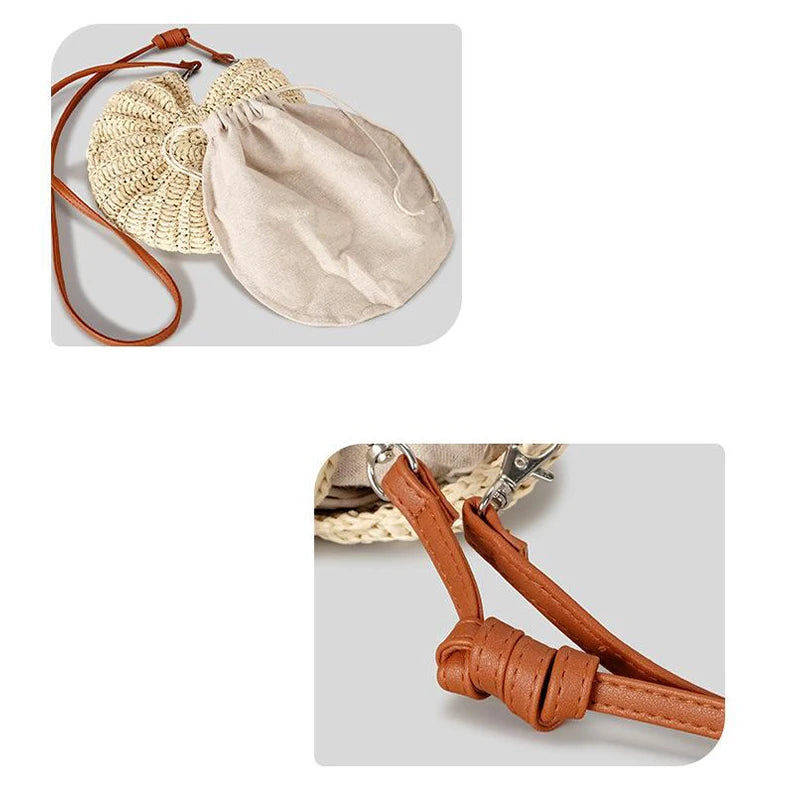 Beige Conch Knit Crossbody Shoulder Bag Pearl Chain Woven Women Classy Sling Bag