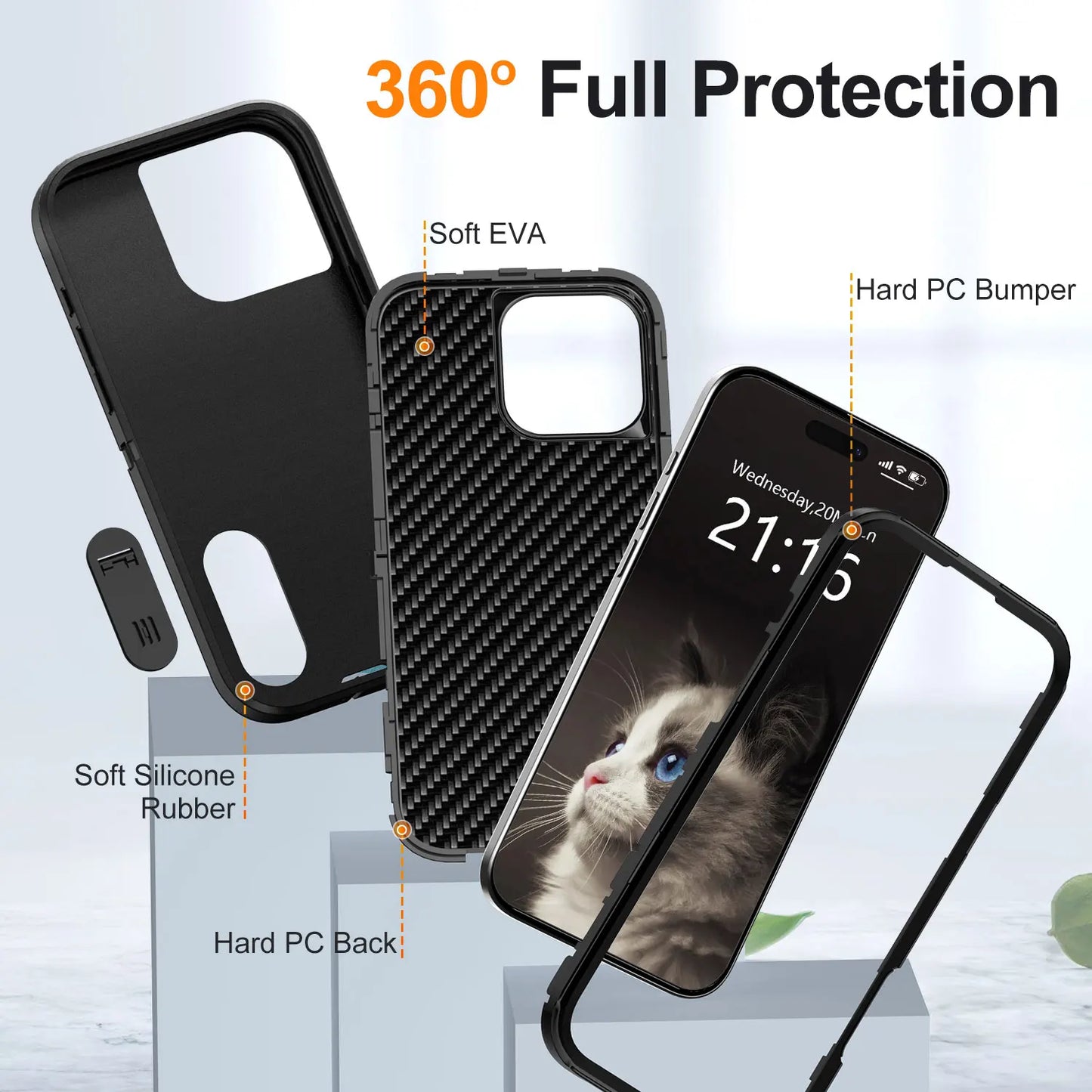 iPhone 16/16 Plus/16 Pro/16 Pro Max Case 3-Layer Heavy Duty Kickstand Cover