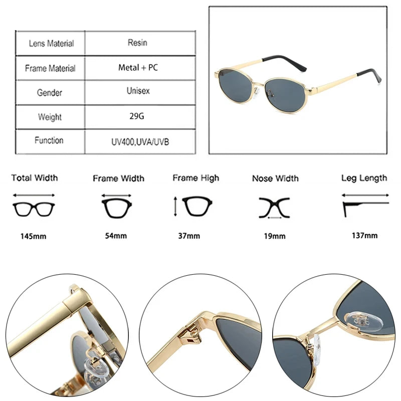 JNPCXI Retro Oval Metal Women Sunglasses Fashion Gold Tea Punk Men Shades UV400