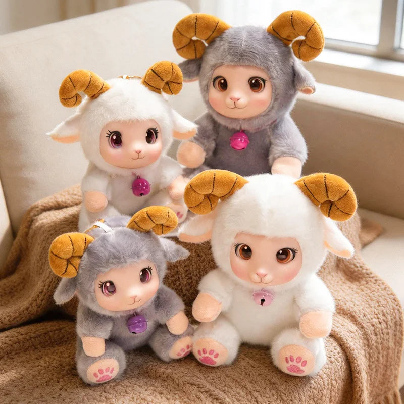 Adorable Lamb Plush Toy with bell Soft Vinyl Plush Stuffed Animal Cuddly Sheep Birthday Gift Room Accent Random accessory color