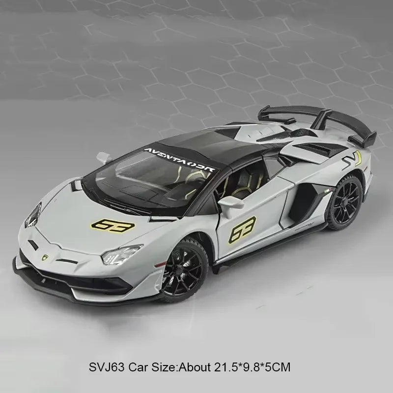 1:24 Lambor V12 SVJ63 Miniature Model Toys Diecast Alloy Car Sound Light Pull Back Doors Opened Sportscar Christmas Gift for Kid