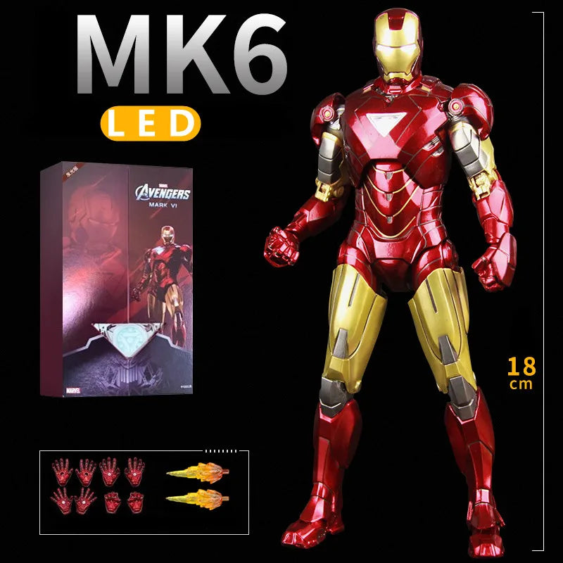 ZD Toys LED Light Iron Man MK1 MK2 MK3 MK4 MK5 MK7 MK43 MK50, 7" Action Figures