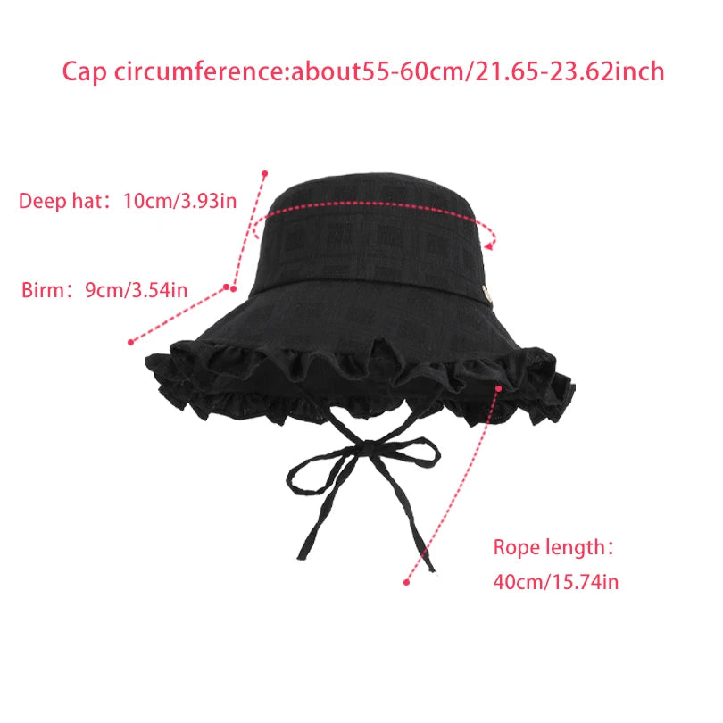 6156-New spring and summer women's outdoor hats, fashionable and versatile sun hats with lace trim and large brim, fishermanhats