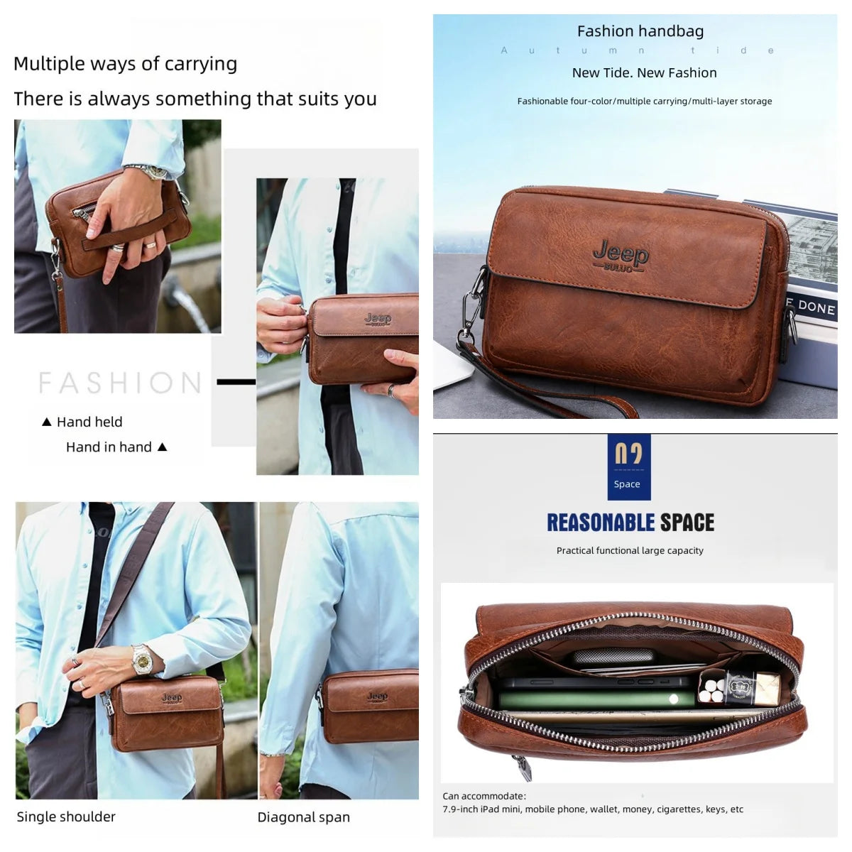 JEEP BULUO Brand Small Men Buckle Bags Leather Shoulder Crossbody Totes Handbags