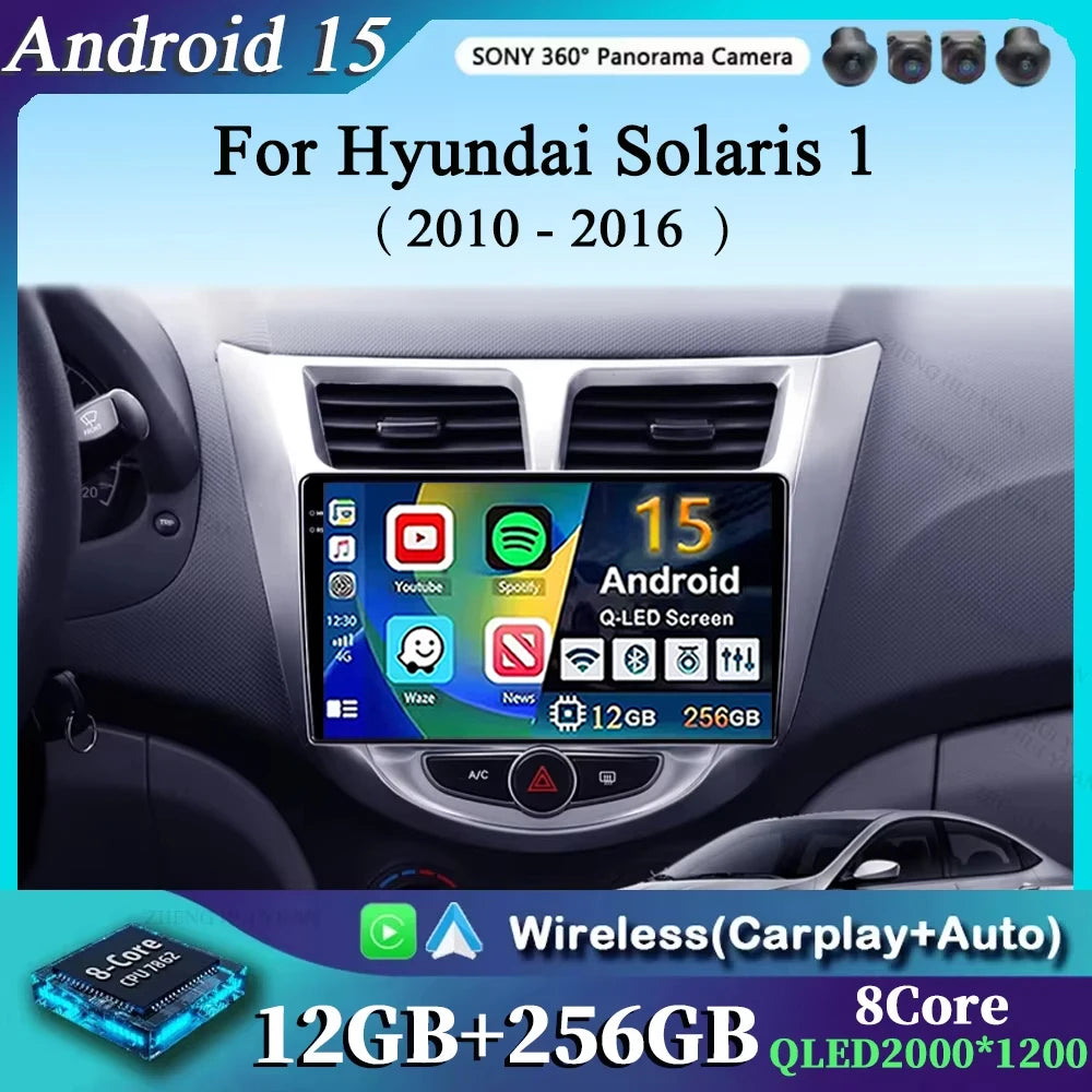 For Hyundai Solaris 1 2010 - 2016 Android 15 2K QLED Car Radio Multimedia Video Player GPS stereo CarPlay Head Unit 4G WIFI