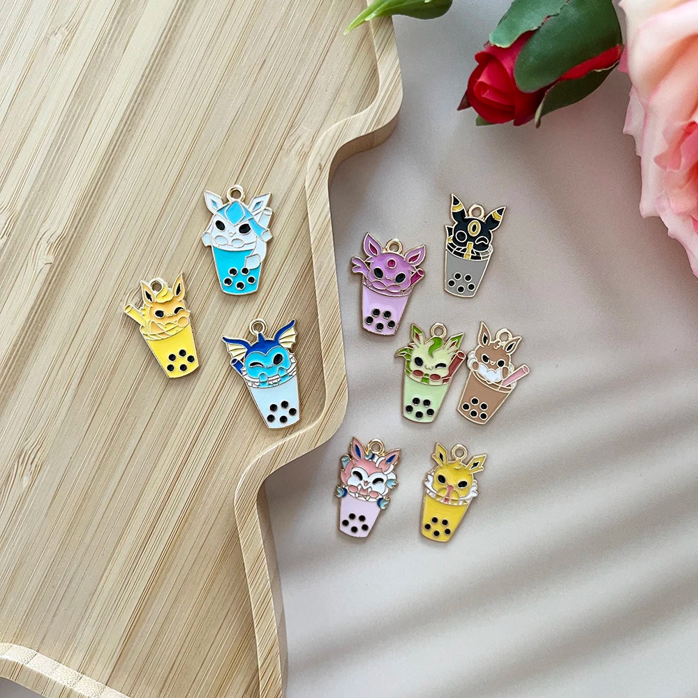 9Pcs Pokemon Pikachu Bubble Milk Tea Charm Pendants Cartoon DIY Jewelry Making Supplies for Necklace Bracelet Accessories