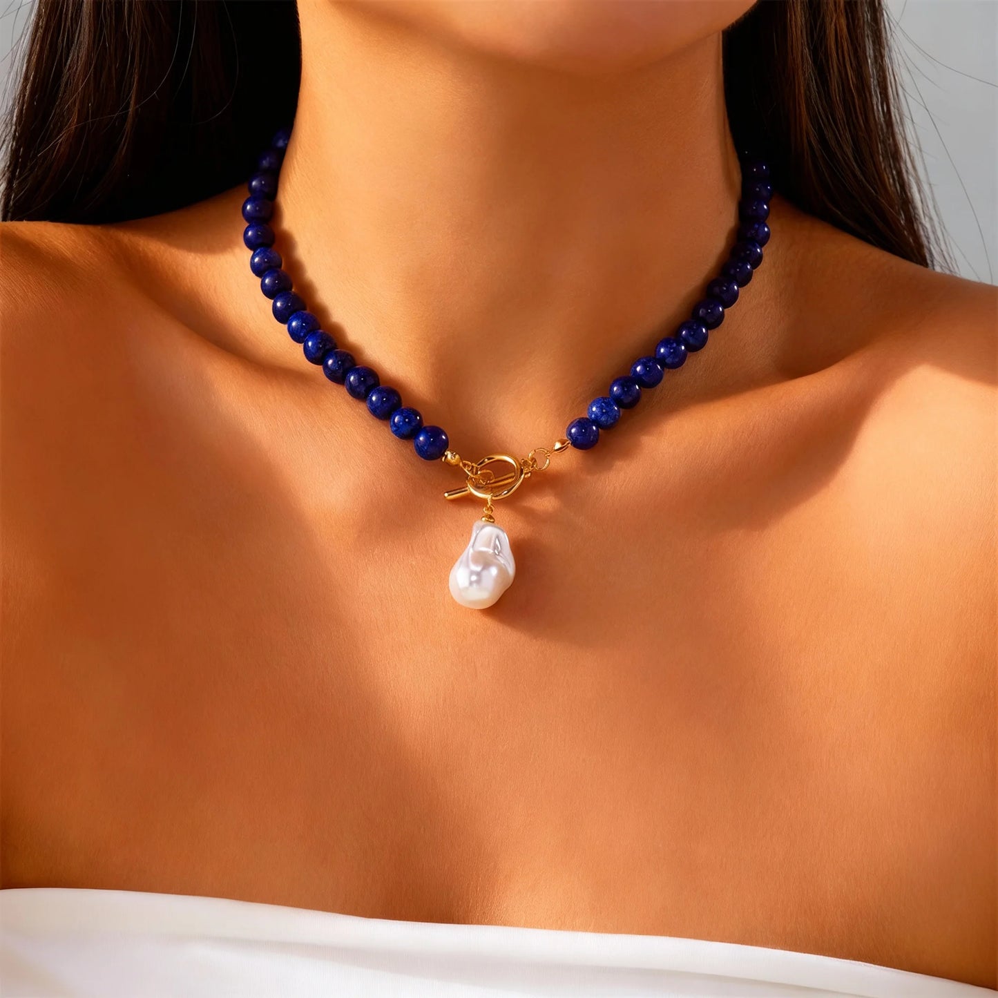 Elegant Baroque Imitation Pearl Pendant Beaded Choker Necklace Irregular Crystal Natural Stone Chain Women Fashion Jewelry Gift