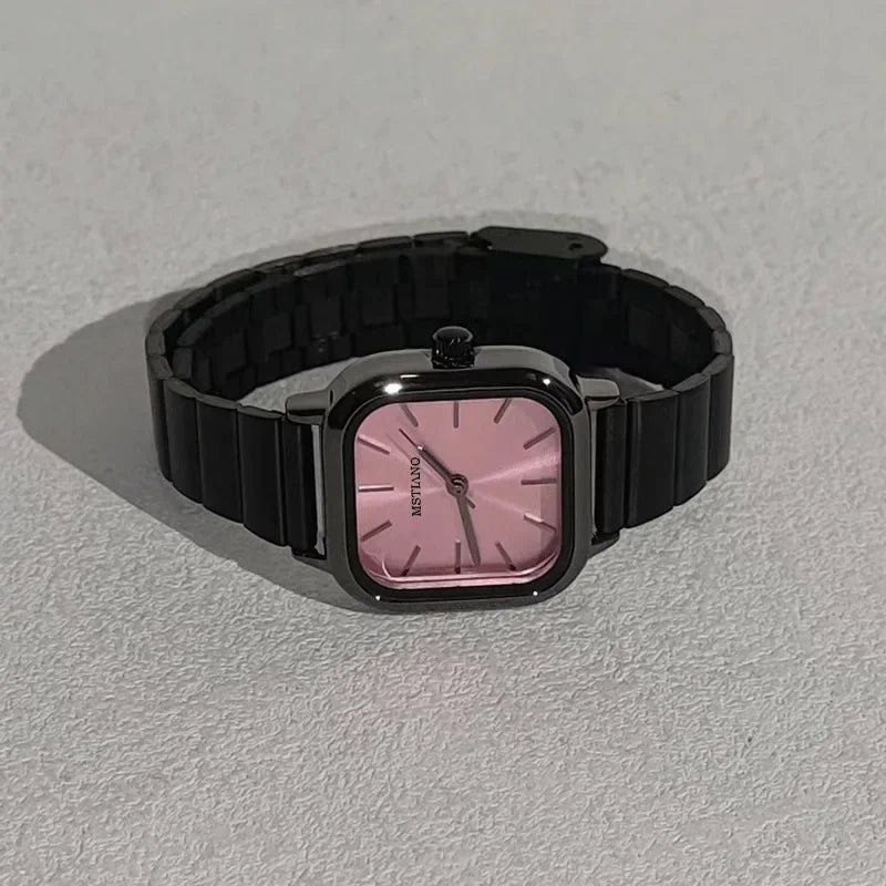 Hot Sale Luxury Brand Black Watch Women Fashion Quartz Watches Ladies Adjustable Stainless Steel Strap Wristwatches Reloj Mujer