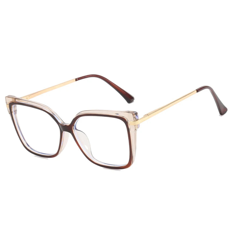 JNPCXI New Retro TR90 Square Women Glasses Frame Double Colors Fashion Leopard Clear Anti-blue Light Optical Eyeglasses