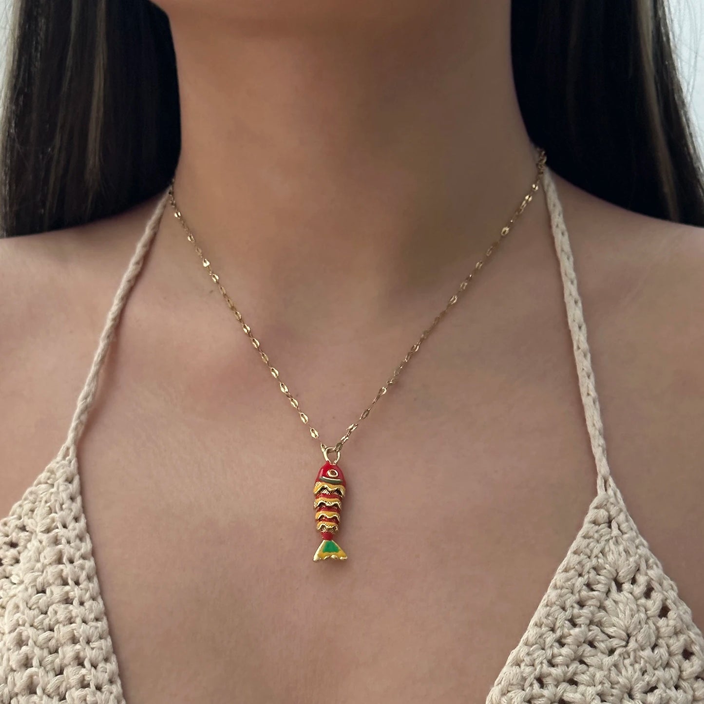 Minimalist Colorful Enamel Fish Pendant Necklace for Women Dainty Gold Tone Chain Simple Ocean Charm Cute Statement Jewelry Gift
