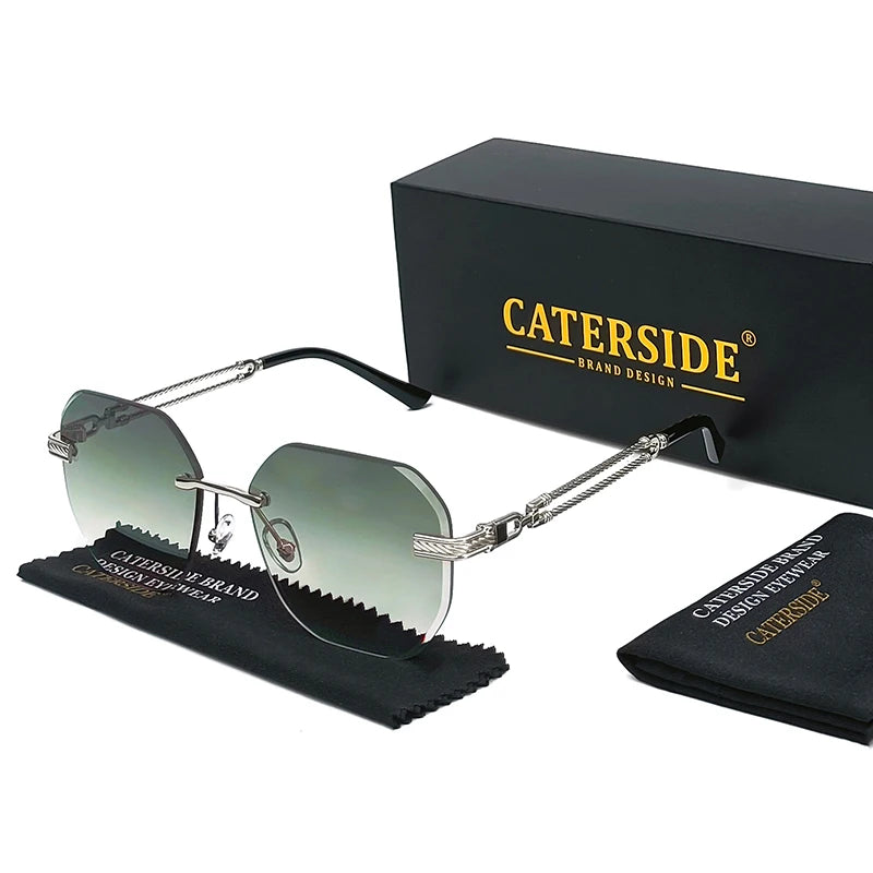 CATERSIDE Pilot Rimless Sunglasses Men Polygonal Metal Frame Women Sun Glasses Beach Shopping Gift Party Eyewear Summer Style