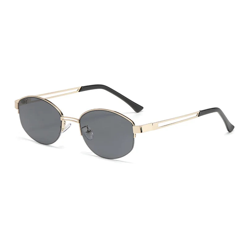 JNPCXI New Ins Popular Fashion Oval Sunglasses Women Vintage Semi-Rimless Clear Ocean Lens Shades UV400 Eyewear Men Sun Glasses
