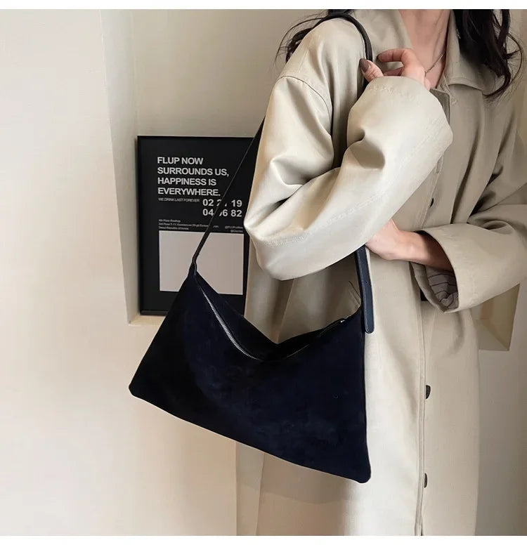 Women's Slouchy Vintage Frosted Suede Shoulder Underarm Bag Simple Tote Bag