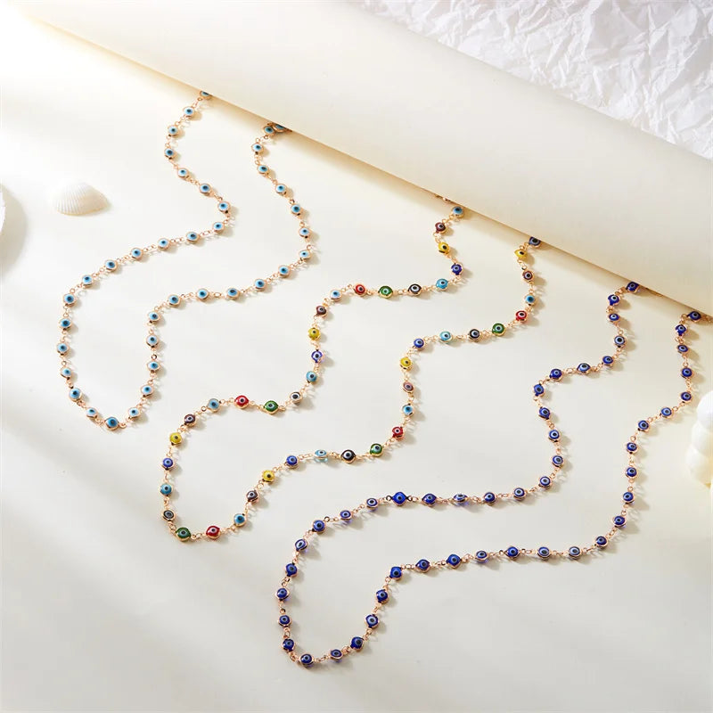 Lucky Turkish Evil Eye Necklace for Women Simple Crystal Necklace Sweater Chain Long Y-shaped Necklace Y2K Party Jewelry Gift