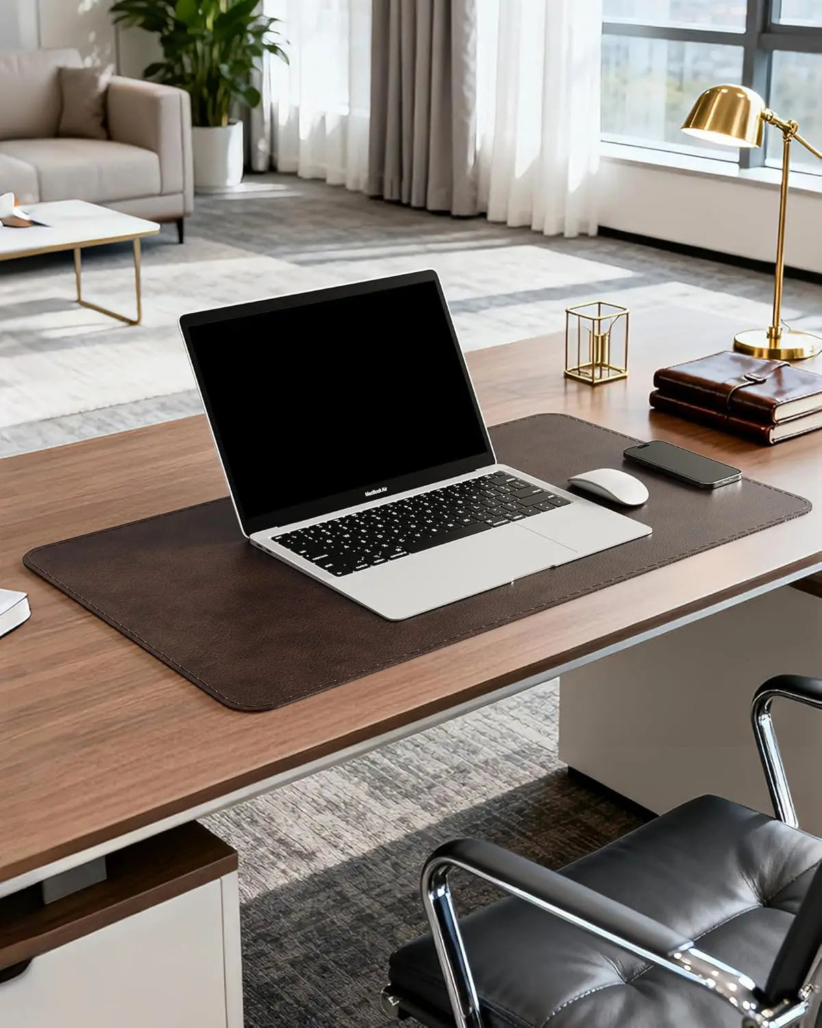 Genuine Calfskin Leather Desk Pad, Office Desk Mat with Non-Slip Bottom, Smooth Surface for Mouse & Keyboard, Desk Protector