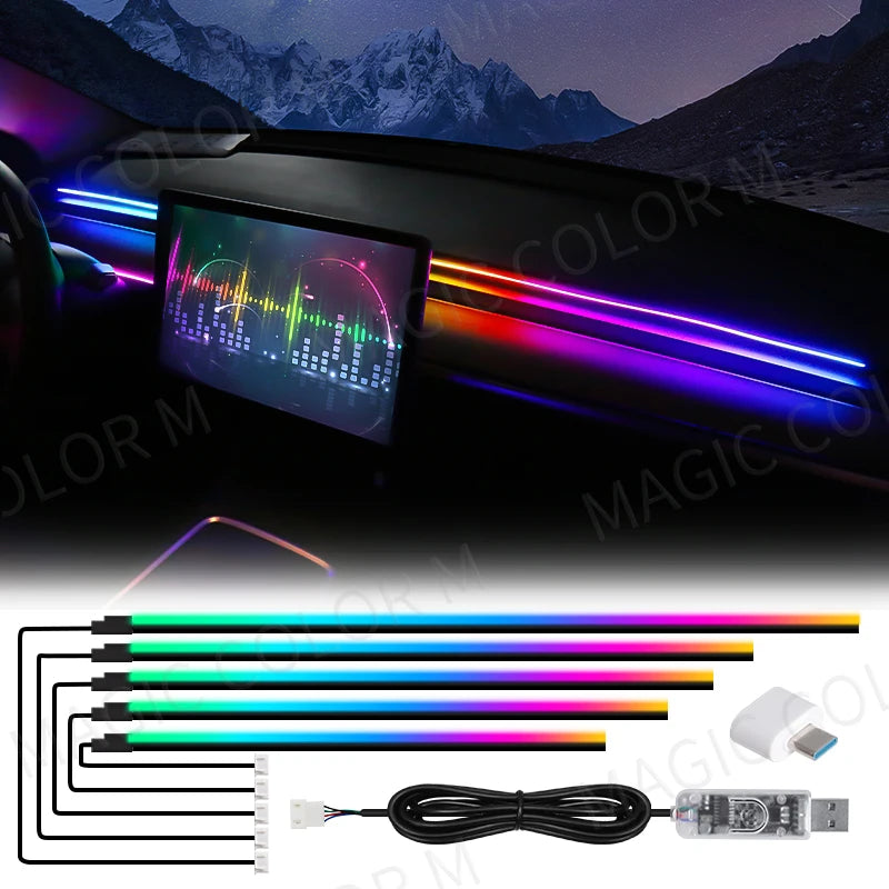 Vgetting Car Ambient Lights LED 140cm 120cm 110cm 90cm 75cm Acrylic RGB Symphony Atmosphere Lamp USB APP Control Remote Control
