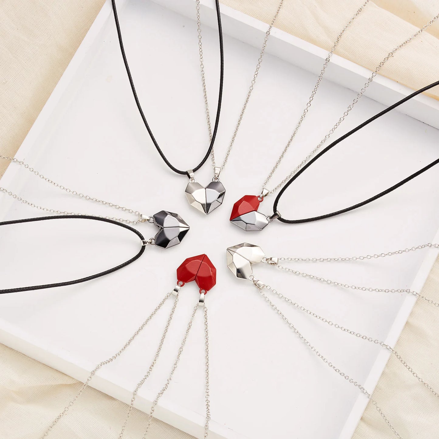 Minimalist Lovers Matching Friendship Love Heart Pendant Necklace Magnetic Distance Couple Necklace Jewelry Anniversary Gift