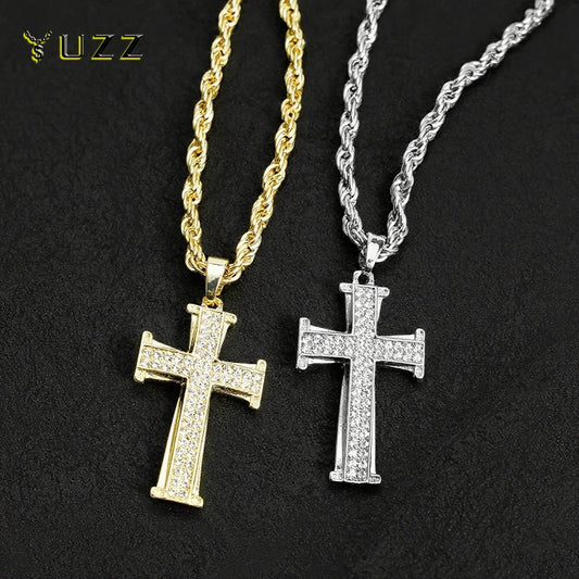 Hip Hop Mens Women Cross Pendant Necklace With 4MM Rope Chain Iced Out Bling Cross Pendant Necklaces Hip Hop Couple Jewelry Gift