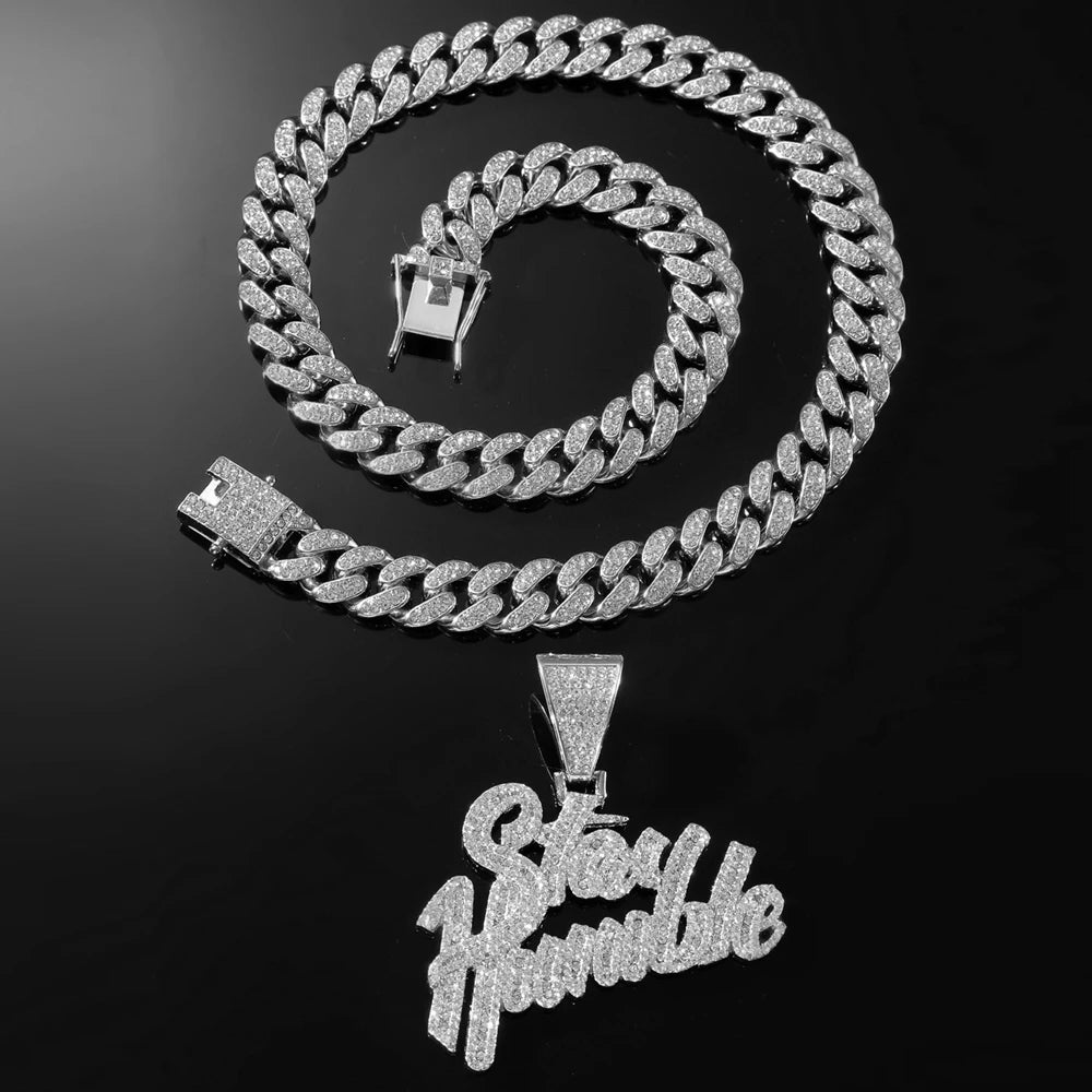 Luxurious Iced Out Bling Letters Rhinestone Letter Pendant Necklace With 13mm Cuban Chain HipHop Necklaces Fashion Charm Jewelry