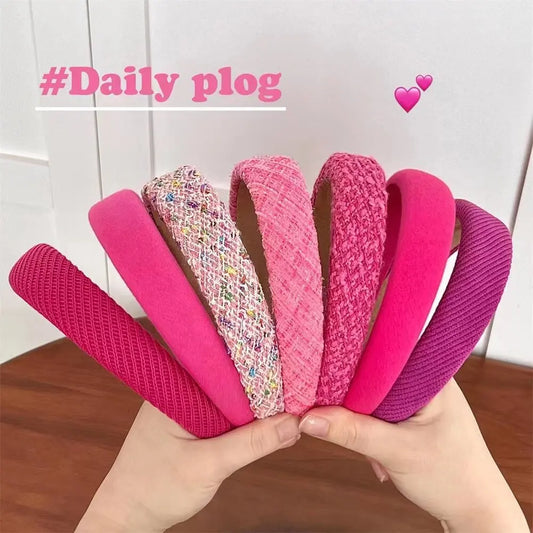 Rose Pink Sponge Headband for Women Temperament Knitted Headband Cute Girl Washing Face Hair Band