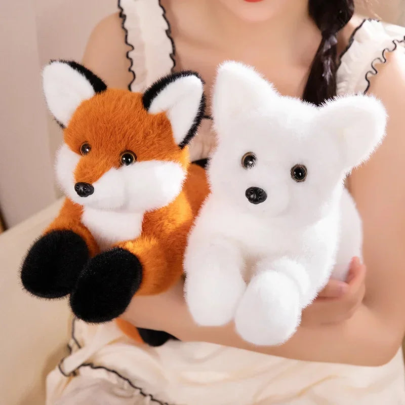 Realistic Furry Fox Plush Toys Soft Stuffed Long Tail White Red Fox Doll Huggable Pillow For Children Birthday Christmas Gift