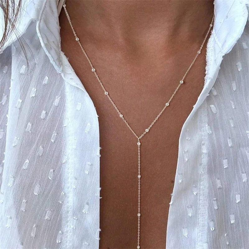 Trendy Gold Plated Lariat Necklace for Women Double Layer Chain Long Y-shaped Necklaces Fashion Jewelry Gifts Body Accessories