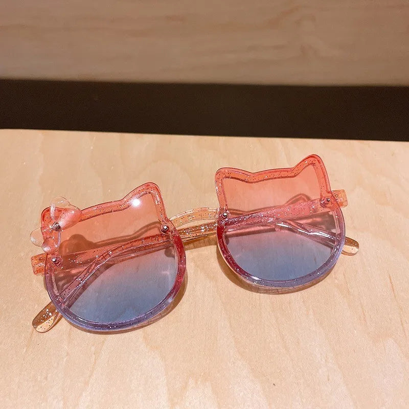 New Korean Style Cat Shape Children's Cute Cartoon Sunglasses Kids Anti UV Eyewear Round Colourful Sunglass