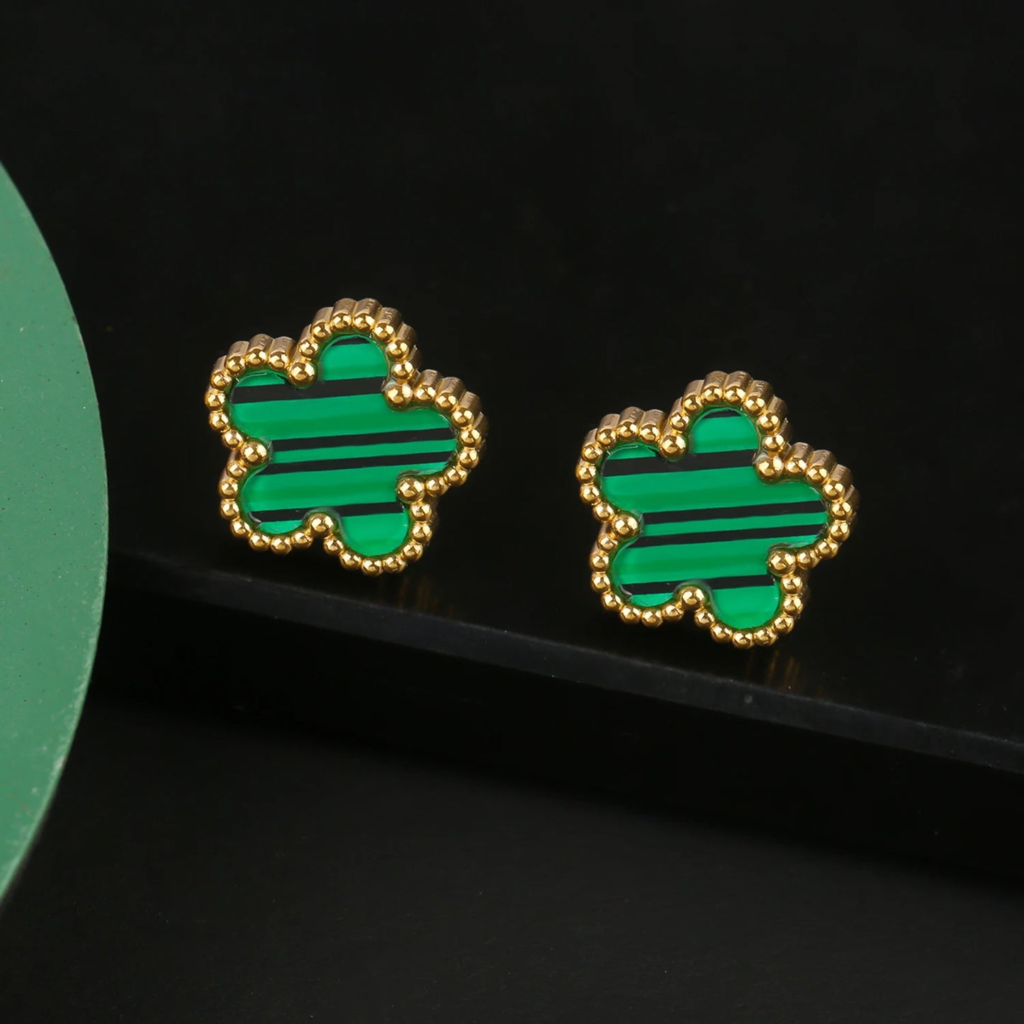 Stainless Steel Leaf Flower Clover Bracelet Jewelry Set Necklace Earrings Woman