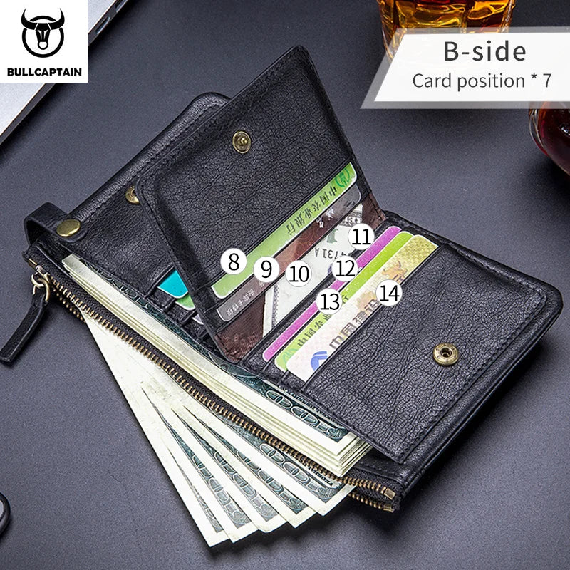 BULLCAPTAIN2022 Vertical Men's Leather Coin Purse High Quality Zipper Organizer RFID Function ID Holder Men's Wallet 058 S