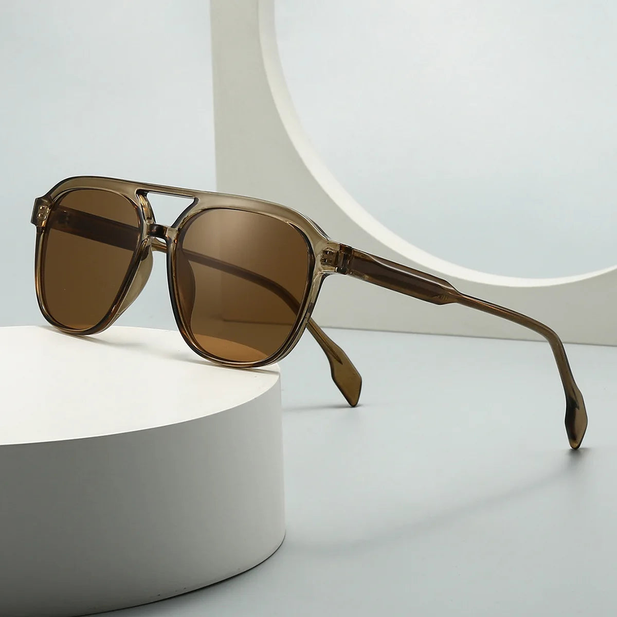 JNPCXI Fashion Double Bridges Square Men Luxury Sunglasses Retro Women Tea Gradient Shades UV400 Sun Glasses