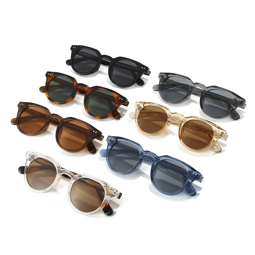 JNPCXI Round Women Luxury TR90 Sunglasses Shades UV400 Retro Rivets Men Sun Glasses