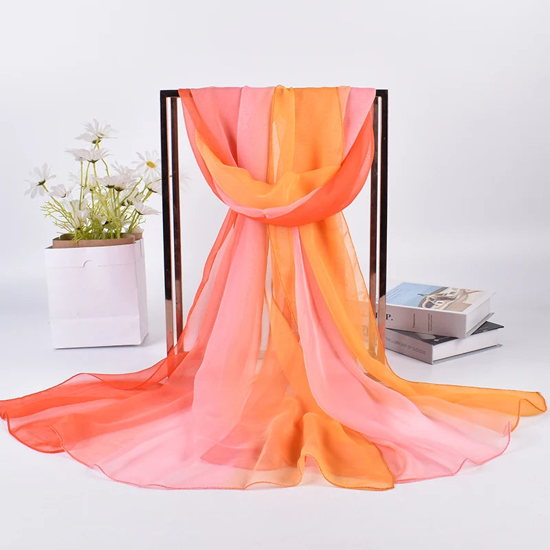 2023 Spring/Summer New Three Color Gradient Silk Scarf 75 * 180 Georgette Long Scarf