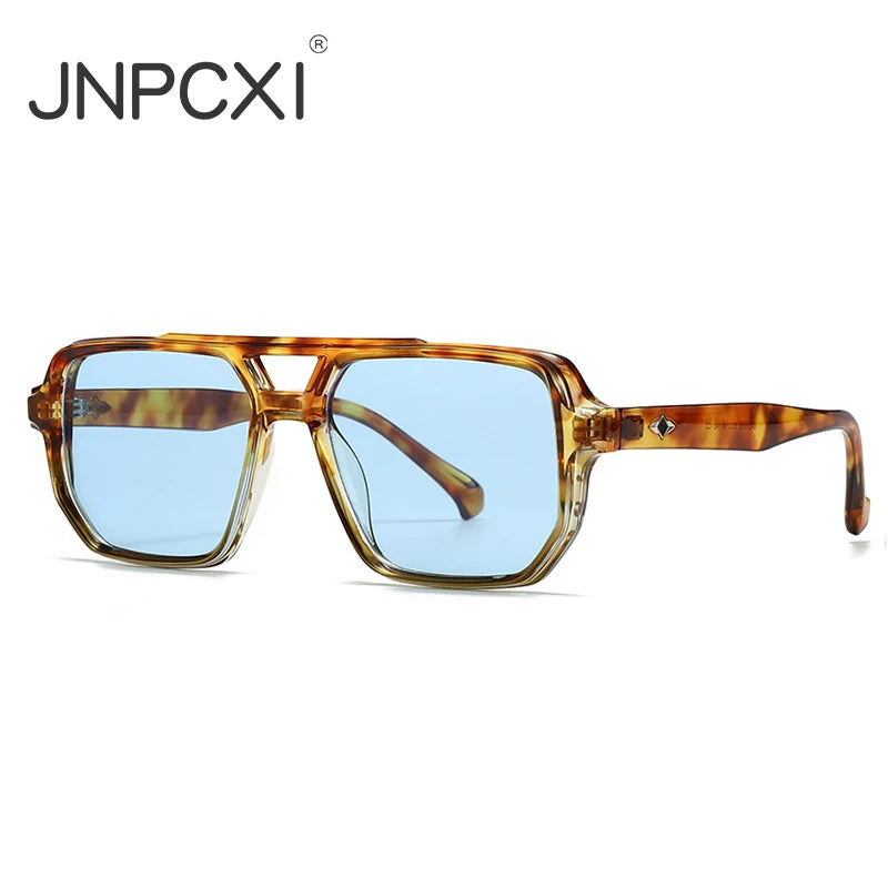 JNPCXI Ins Popular Fashion Square Sunglasses Men Gradient Shades UV400 Vintage Rivets Women Trending Blue Green Sun Glasses